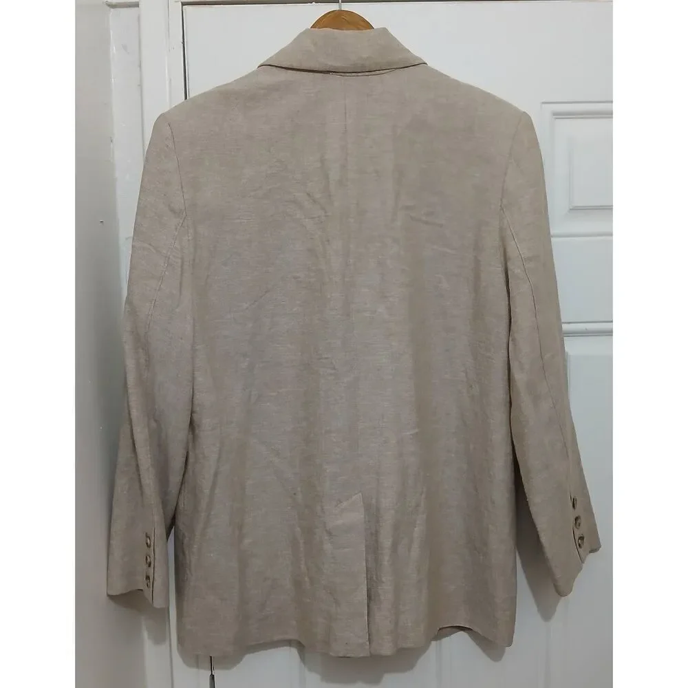 Old navy womens large linen viscose sand tan double Breasted blazer jacket